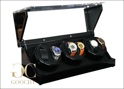 China Leather Automatic Triple Watch Winder Box With Acrylic Lid Suede Interior for sale