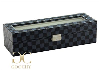 China Tempering Glass Cover Leather Watch Storage Box For Louis Vuitton Damier Graphite for sale