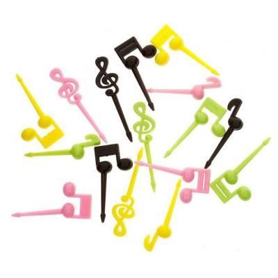 China 16pcs Musical Note Mini Fork Food Grade Decorative Disposable Colorful Plastic Food Fork Fruit Picks for sale