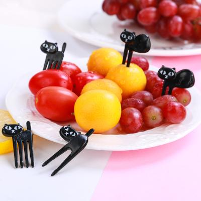 China Black Cat Food Picks For Kids Disposable Fruit Forks Bento Decorative Food Picks Plastic for sale