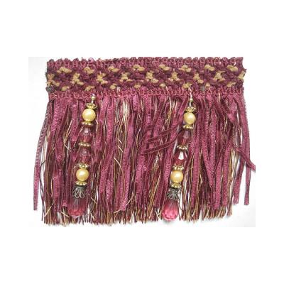 China Decorative Curtain Fringe Trimming With Fancy Beads / Ribbon Brush Fringe TRIM for sale