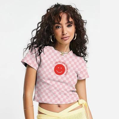 China Logo Ladies Printed Harajuku Printed QUICK DRY Top High Stretch Summer Short Women's Mini Tee Club Clothing Y2K for sale