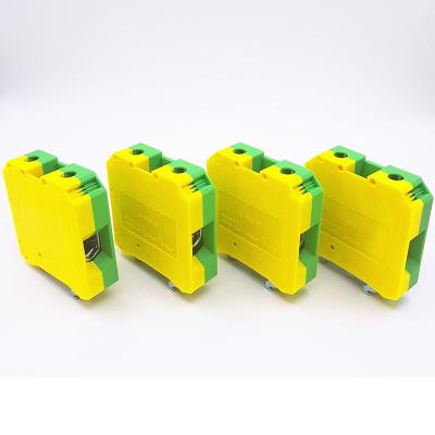 China USLKG50 UK50N 25-50 Protective Earth Type Earth Terminal 50mm Square Two Color Rail Yellow Green Terminal Block for sale