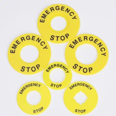 China Emergency Stop Warning Sign Yellow Circle For Emergency Button Diameter 22mm/16mm/25mm/30mm SL002 for sale