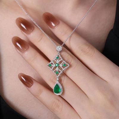 China Teardrop Emerald Pendant Muzo Coloured Teardrop Emerald Pendant Main Stone 1.16cts Diamond 0.69cts for sale