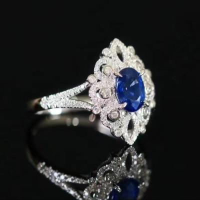 China CLASSIC 1.31 carat natural sapphire ring High quality royal blue quality Vivid Blue colour deep and rich 45 points of diamonds embellis for sale