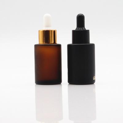 China Cosmetic Cosmetic Packing Empty Custom Skincare Dropper Bottle Essential Oil Glass Bottle Frosted 30ml Amber Serum Bottle for sale