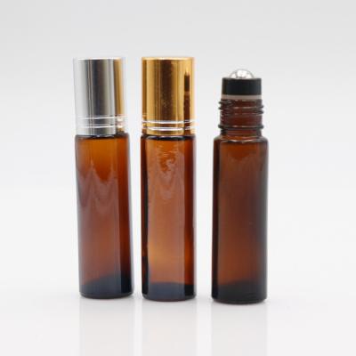 China Perfume Cosmetic Empty Amber Frosted Glass Bottle 10ml Essential Oil Roll On Glass Bottles for sale