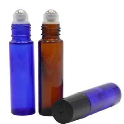 China 10ml Cosmetic Empty Roll On Bottle Blue Perfume Bottle 5ml Amber Glass Roll On Bottle Cosmetic Packaging for sale