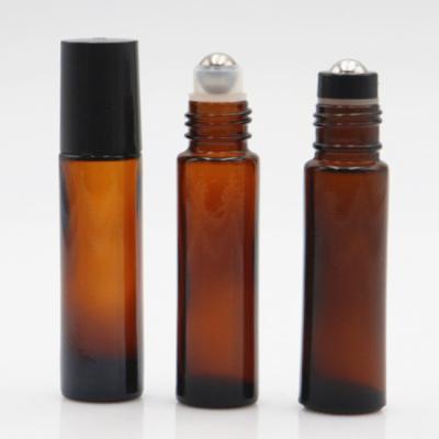 China Hot Sale Cosmetic 10ml Amber Glass Roll On Bottle Essential Oil Bottle 10ml Roll On Perfume Glass Bottle for sale