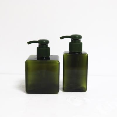 China Square 250ml Shampoo Bottle 450ml Bath Cream Cosmetic High Quality Plastic Pump Bottle White/Green Bottle for sale