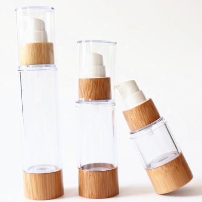 China High Quality Cosmetic Plastic Cosmetic Pump Bottle Bamboo 30ml Pump Bottle 50ml 100ml Airless Pump Bottle for sale