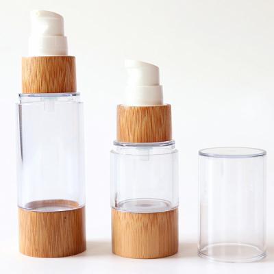 China Bamboo Cosmetic Pump Bottle Plastic Cosmetic Lotion Pump Bottle Airless Bottle 30ml 50ml 100ml for sale