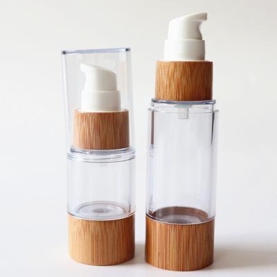 China Luxury Cosmetic Plastic Pump Bottle Bamboo Airless Pump Bottle 15ml 30ml for sale