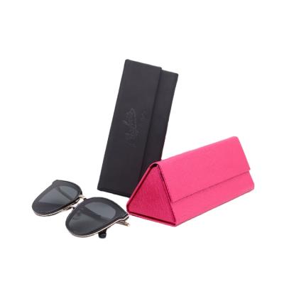 China Optical Sunglasses Packing Custom Folding Triangle Case Sunglass Logo PU Leather Glasses Case Hand Made Eye Wear Packaging Box for sale