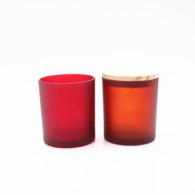 China Wholesale Empty Votive Matt Red Amber Frosted Colored Fancy Decoration Home Ceramic Glass Cylinder Candle Container Candle Jars With Lids for sale