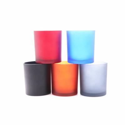 China Home Decoration Exclusive Customized High Quality Luxury Glass Candle Jars Colorful Candle Container Empty Frosted Glass Jar With Lids for sale