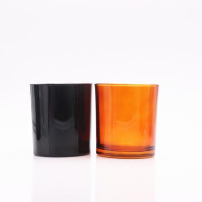 China Wholesale Home Decoration Christmas Luxury Candle Jars Amber Black Candle Jar Empty Glass Jar With Wooden Lid for sale