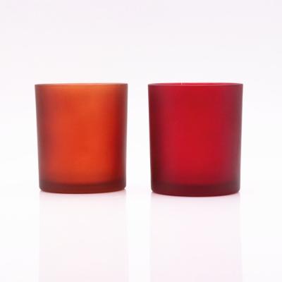 China Home Wholesale Glass Candle Jar Decoration Matte Amber Candle Jars Frosted Red Cylinder Custom Candle Jar With Lid for sale