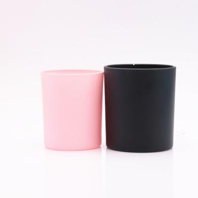 China Home Decoration Luxury Empty Glass Candle Jar Black Candle Jar Frosted Pink Cylinder Custom Candle Jar With Lid for sale