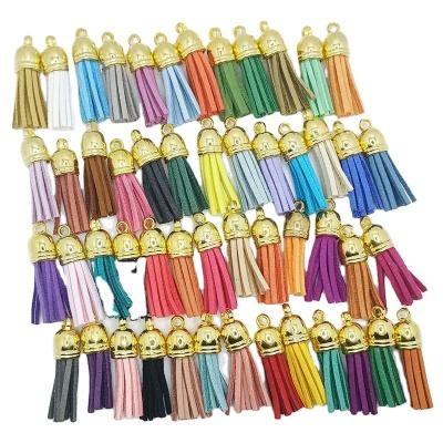 China For clothing production gold silver diy leather tassel pendant chain korean pu tassels velvet tassel for bag garment decoration for sale