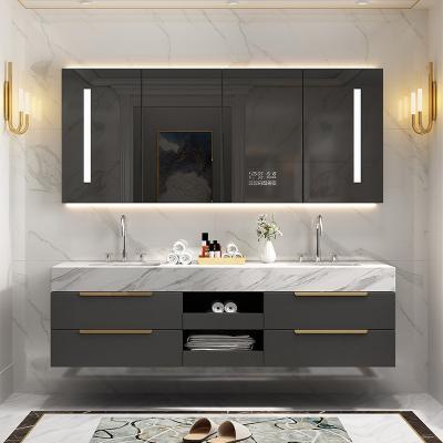 China Nordic New Design Modern Bathroom Double Door Cabinet Vanity Cabinet Aluminum Wash Basin and Bathroom Sink Set Combo With Mirror for sale