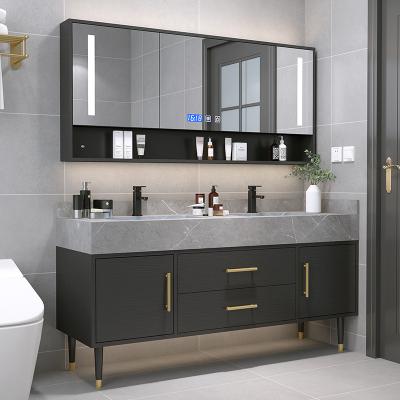 China Quality Modern Vanity Cabinet Wall Mounted Bathroom Cabinet With Mirror Door Vanity Hotel Mirror Cabinet With Smart LED Lights for sale