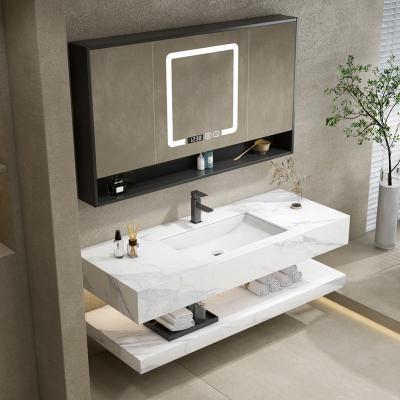 China 2022 New Modern Modern Bathroom Vanities Marble Large LED Toilet Mirror Stone Top Smart Back Light Luxury WashrooCosmetic Luxury Sink Large for sale