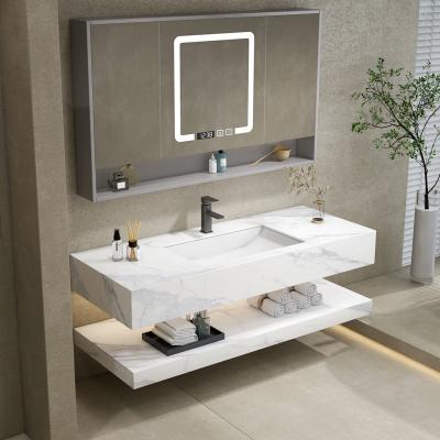 China Modern American Simple White Mirror Overlap And Marble Vanity Sink Mirror For Bathroom Cabinet With Drawers for sale