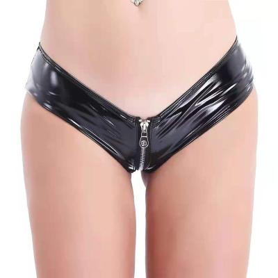 China Wholesale Black Crothless Open Crothless Low Crotch Waist Zipper Sexy Women's Breathable Panties Thongs For Woman for sale