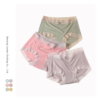 China 2022 New Antibacterial Cute Breathable 60S Lace Modal Underwear Women Ladies Girls Boyshorts Hipster Panties With Bow for sale