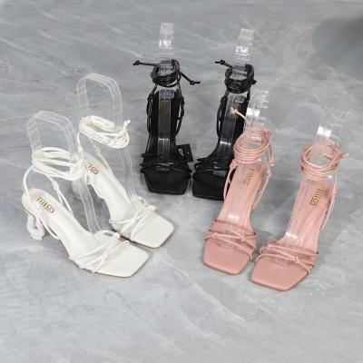 China Fashion Trend 2022 Roman Slippers Sexy Head Link High Heels Square New PVC Summer Sandals Fashion Large Size Shoes for sale