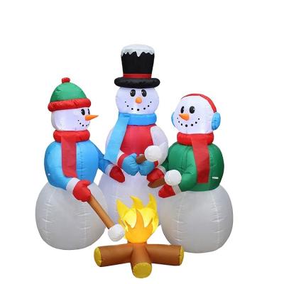 China Outdoor Polyester Inflatable Christmas Decorations With Three Snowmen For Heating for sale