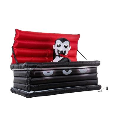 China 100%Polyester Inflatable Horror Graveyard Black Coffin Vampire Fangs Halloween Decoration for sale