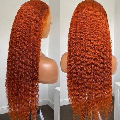 China 100% Ginger Deep Curly Lace Front Wig Water Wave Orange Factory Virgin Water Wave Deep Curly Human Hair HD Lace Frontal Wig for sale