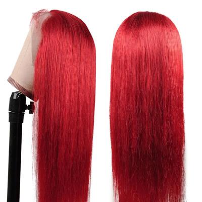 China YF Factory Price Red Color Long 13x4 HD Lace Frontal Human Hair Wigs Red Peruvian Lace Front Wigs Straight Straight Hair Wig for sale