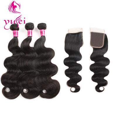 China Peruvian Virgin Hair Body Wave Hair Bundles With 13*4 Lace Frontal And Peruvian Hair Frontal Closure, Closure And 3 Bundles for sale