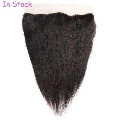 China Silky Straight Stock Brazilian Hair 13X4 13X6 Lace Headband With Baby Hair Ear To Frontal Closure Remy Hair In Stock Ear Lace for sale