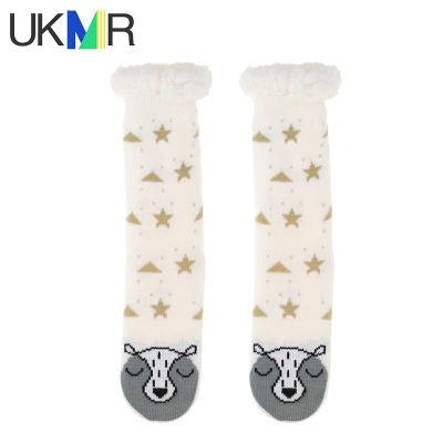 China UKMR Sherpa Anti-Slip Booth Bangs Scrambled Women With Grippers Slipper Socks With Unique Rubber Sleep Slipper Fluffy Socks for sale