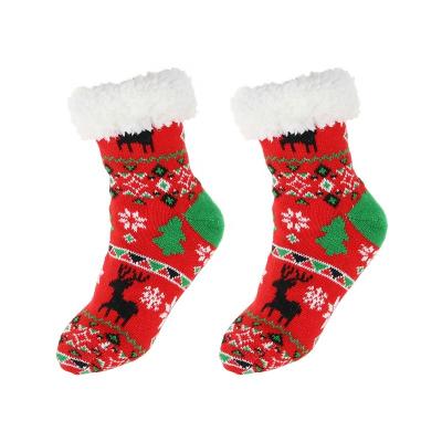 China UKMR Anti-Slip Floor Socks For Women Fleece Slippers Custom Fuzzy Socks With Grippers For Women Christmas OEM Floor Socks for sale