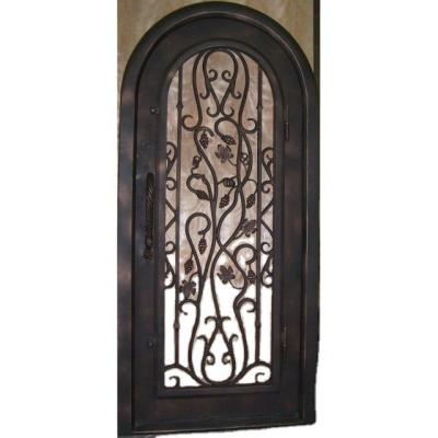 China Decoration Arched top wrought iron single swing doors iron exterior entrance doors wine cellar doors for sale