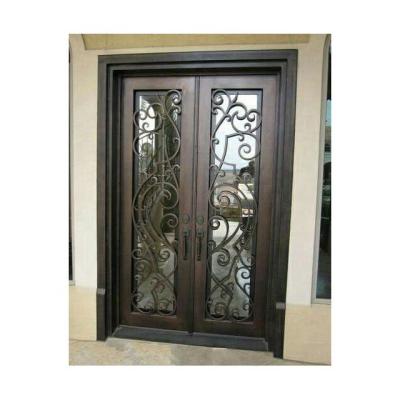 China Heat Insulation Square Wrought Iron Top French Front Entry Doors Double Iron Exterior Front Doors for sale