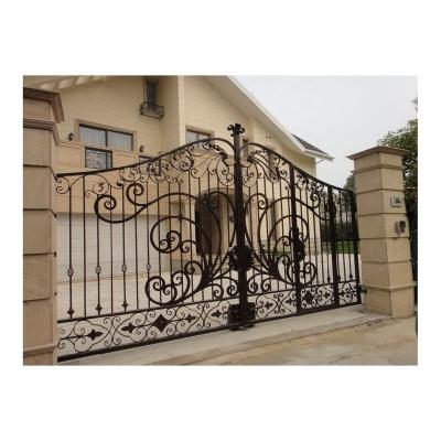 China Driveway Base Track With Pedestrian Gate Wrought Iron Base Track Design Driveway Gate Luxury Antique Fancy Gate For Sale for sale