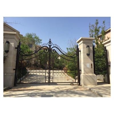 China Driveway Base Track With Pedestrian Gate Wrought Iron Base Track Design Driveway Gate Design Luxury Antique Fancy Tubular Steel Gate For Sale for sale