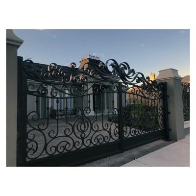 China Driveway Base Track With Pedestrian Gate Wrought Iron Base Track Luxury Antique Fancy Tubular Design For Homes Driveway Gate Design Curb Gate For Sale for sale