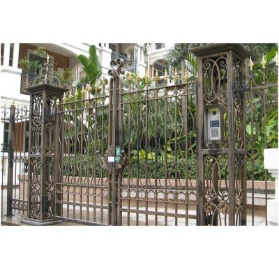 China Driveway Base Track With Pedestrian Gate Wrought Iron Base Track Design Driveway Gate Luxury Antique Fancy Steel Wall Gate For Sale for sale