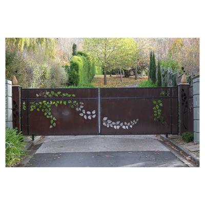 China Easily Compiled Perforated Iron Driveway Gate Designs Laser Cut Metal Auto Decorative Steel Base Track Driveway Gate for sale