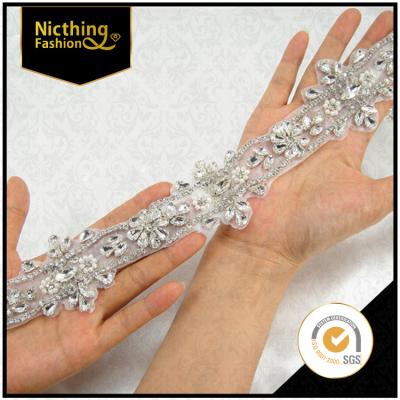 China Flatback Beautiful Trend New Design Wedding Dress Rhinestone Trimming Holy Sash Trimming Beaded Lace Trimming For Waistband NRT031 for sale