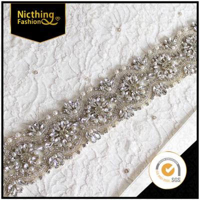 China Fantastic New Trend Design Romantic Style Flatback Beaded Trim Bridal Glass Trims For Wedding Dress NRT034 for sale