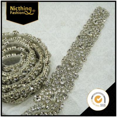 China Wholesale Handmade Bridal Rhinestone Trim Applique Flatback Crystal Sash NRT-063 Beaded High Quality Bridal Crystal Glass Wedding Dress Sash NRT-063 for sale